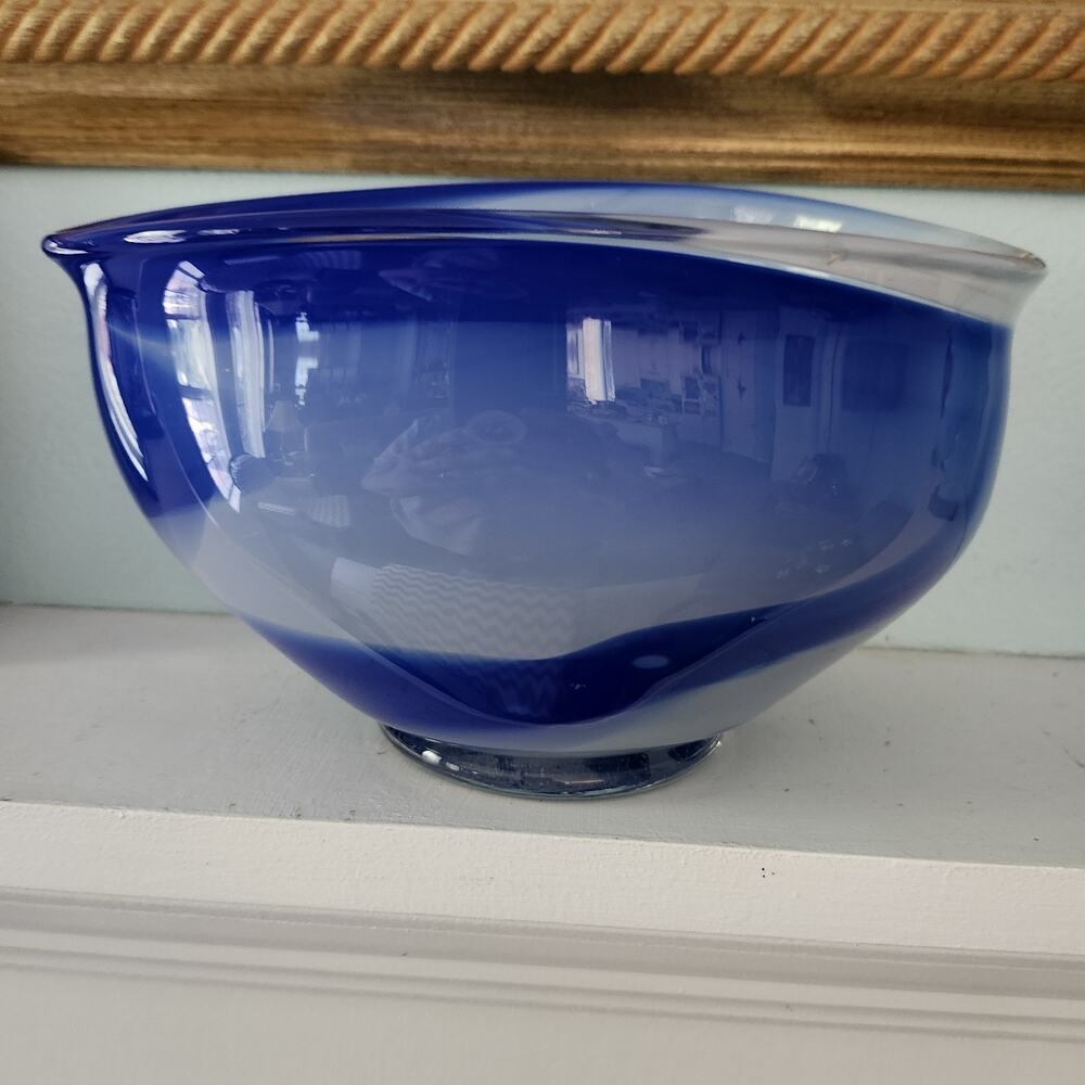 Vtg Cobalt Blue Hand Blown Studio Glass Bowl Signed Johnnie Robertson 6/99 Y2K